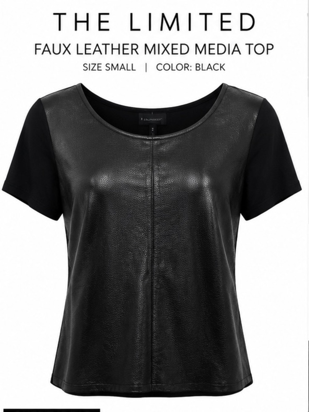The Limited Black Faux Leather Mixed Media Tee | Faux Leather Front | Size Small